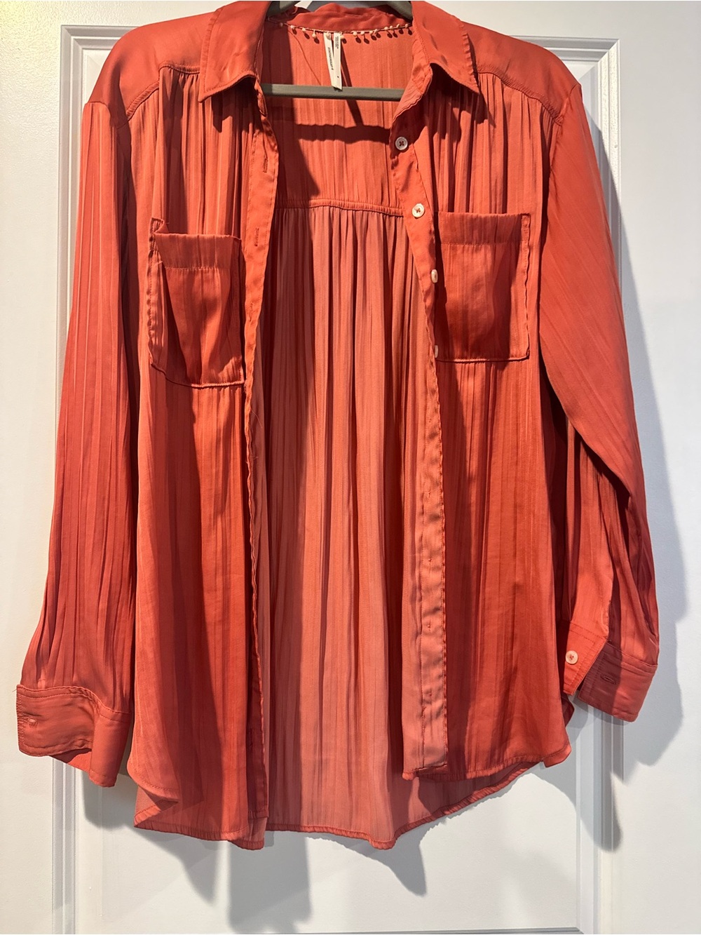 Anthropologie Coral Button-Front Pleated Blouse